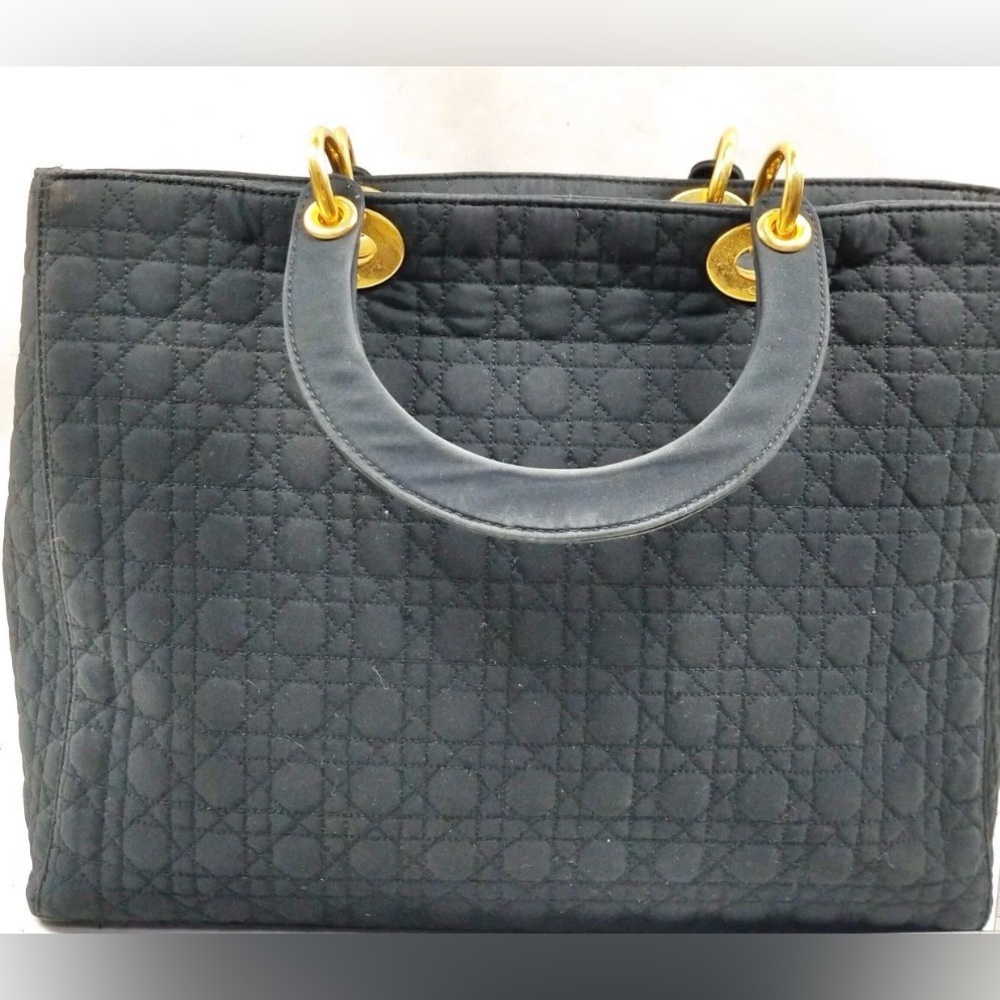 Christian Dior Lady Dior Medium Black Cannage Nylon Gold Hardware - Picture 2 of 9